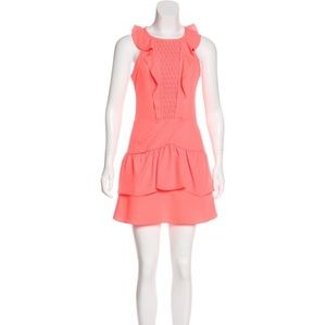 MAJE Ruffle Trimmed Coral Mini Dress, Sz T1
